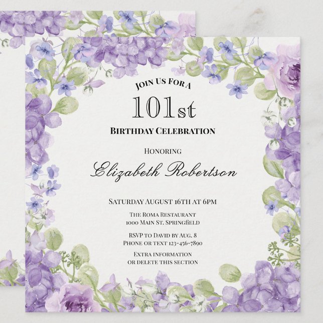 Invitación de cumpleaños número 101 elegante flora (Subido por el creador)