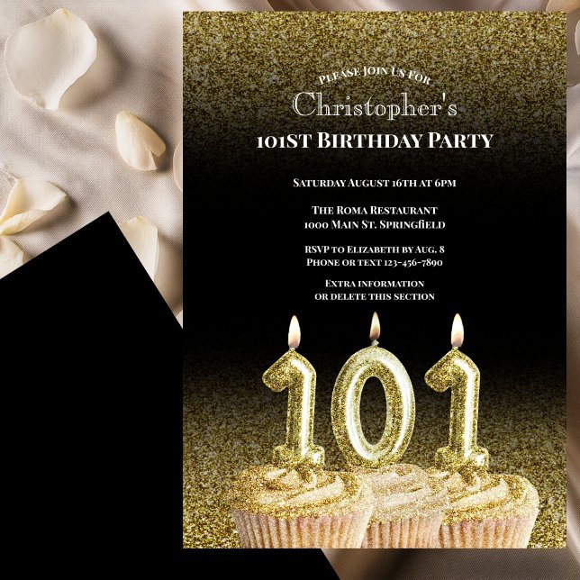 Invitación de cumpleaños número 101 para él en neg (Subido por el creador)