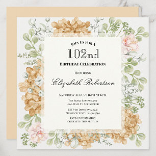 Invitación de cumpleaños número 102 en elegantes c