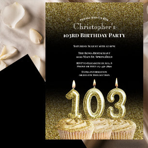 Invitación de cumpleaños número 103 negro y dorado