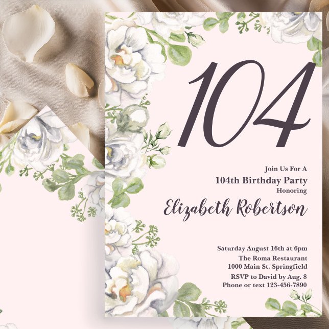 Invitación de cumpleaños número 104 con peonía flo (Subido por el creador)