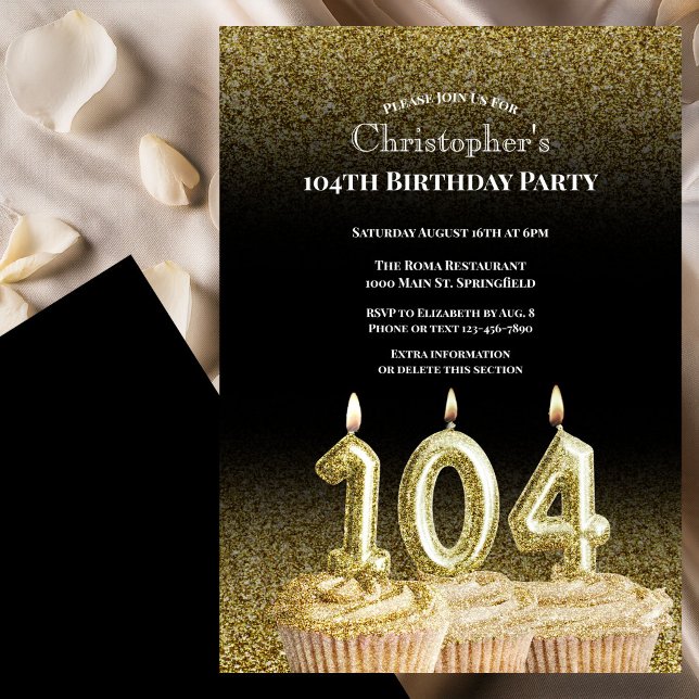 Invitación de cumpleaños número 104 negro y dorado (Subido por el creador)