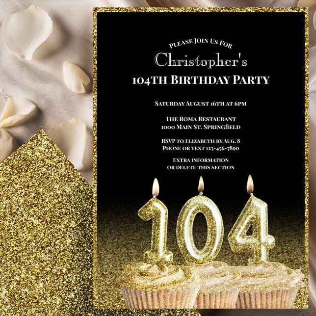 Invitación de cumpleaños número 104 negro y dorado (Subido por el creador)