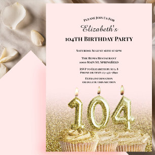 Invitación de cumpleaños número 104 rosa y dorado 
