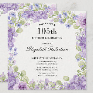 Invitación de cumpleaños número 105 elegante flora