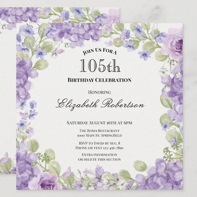 Invitación de cumpleaños número 105 elegante flora (Subido por el creador)