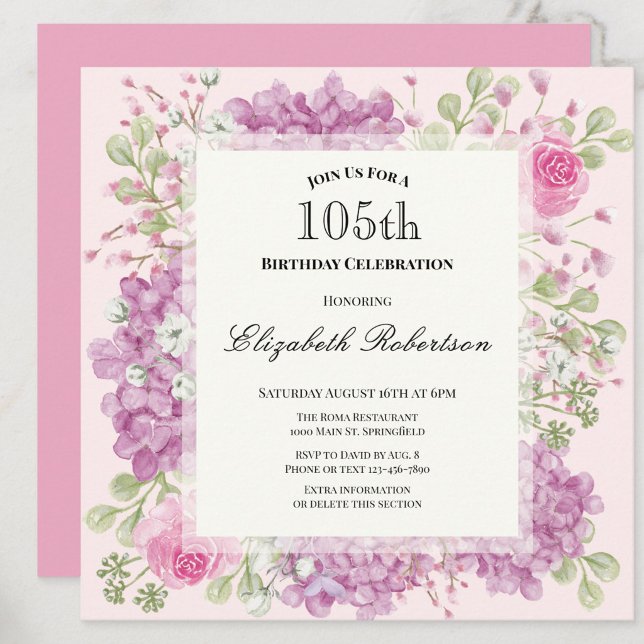 Invitación de cumpleaños número 105 Elegantes Flor (Subido por el creador)