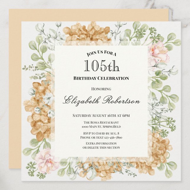 Invitación de cumpleaños número 105 en elegantes c (Subido por el creador)