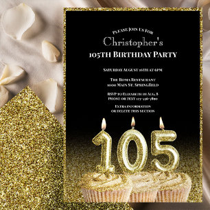 Invitación de cumpleaños número 105 negro y dorado