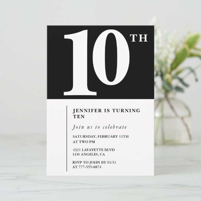 Invitación de cumpleaños número 10 chic para niñas (Anverso de pie)