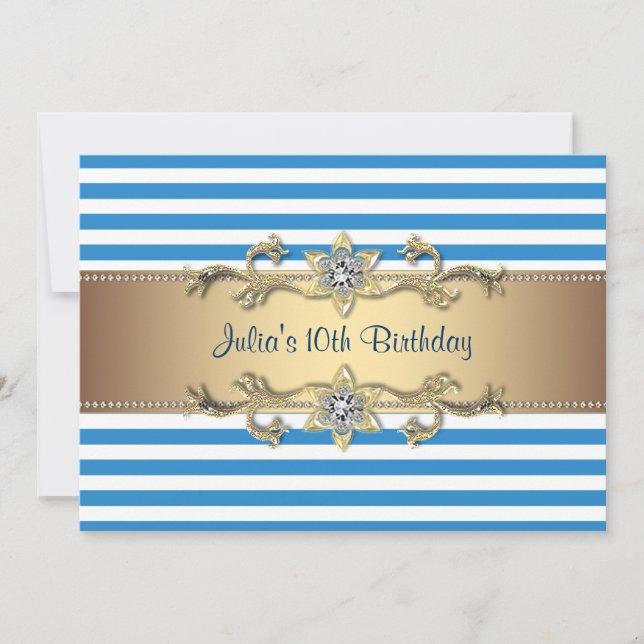 Invitación de cumpleaños número 10 con flores de o (Anverso)