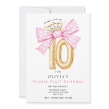 Invitación de cumpleaños número 10 con lazo de dob