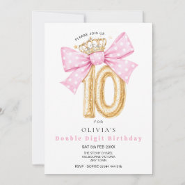 Invitación de cumpleaños número 10 con lazo de dob