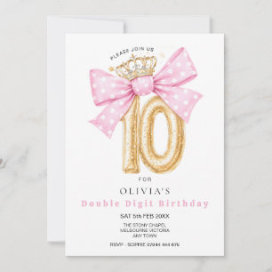 Invitación de cumpleaños número 10 con lazo de dob