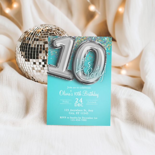 invitación de cumpleaños número 10 con purpurina a (Subido por el creador)