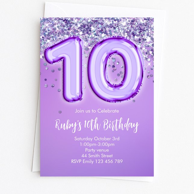 Invitación de cumpleaños número 10 con purpurina p (Subido por el creador)