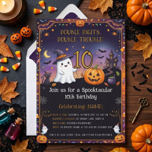 Invitación de cumpleaños número 10 de Halloween ad
