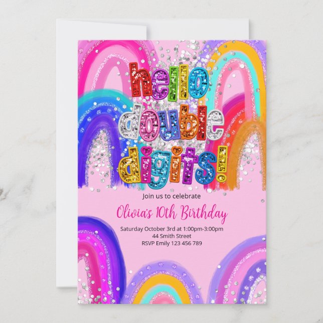 Invitación de cumpleaños número 10 de Hello Double (Anverso)