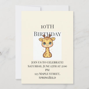 Invitación de cumpleaños número 10 de jirafa bebé