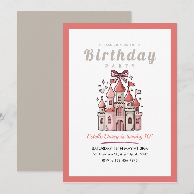 Invitación de cumpleaños número 10 de niñas del ca (Anverso / Reverso)
