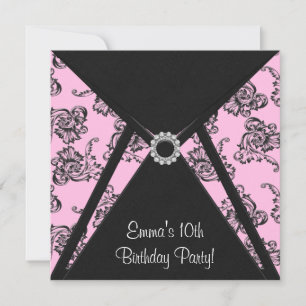 Invitación de cumpleaños número 10 de niñas Pink D