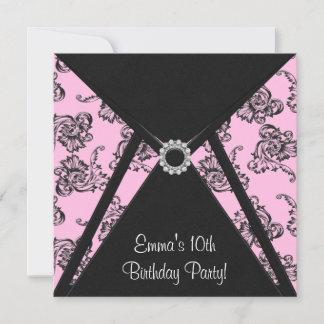 Invitación de cumpleaños número 10 de niñas Pink D