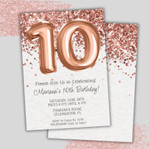 Invitación de cumpleaños número 10 de Rose Gold