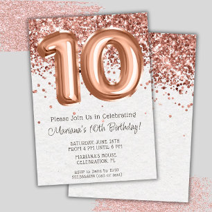 Invitación de cumpleaños número 10 de Rose Gold