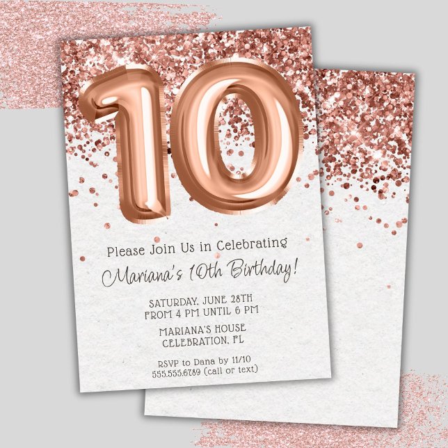 Invitación de cumpleaños número 10 de Rose Gold (Subido por el creador)