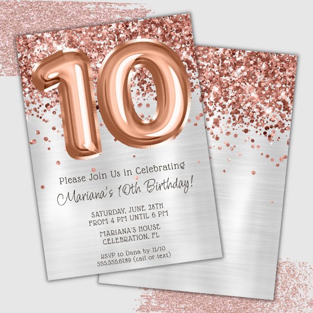 Invitación de cumpleaños número 10 de Rose Gold Si (Subido por el creador)
