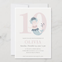 Invitación de cumpleaños número 10 de Sirena Rosa