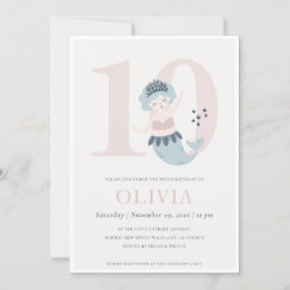 Invitación de cumpleaños número 10 de Sirena Rosa