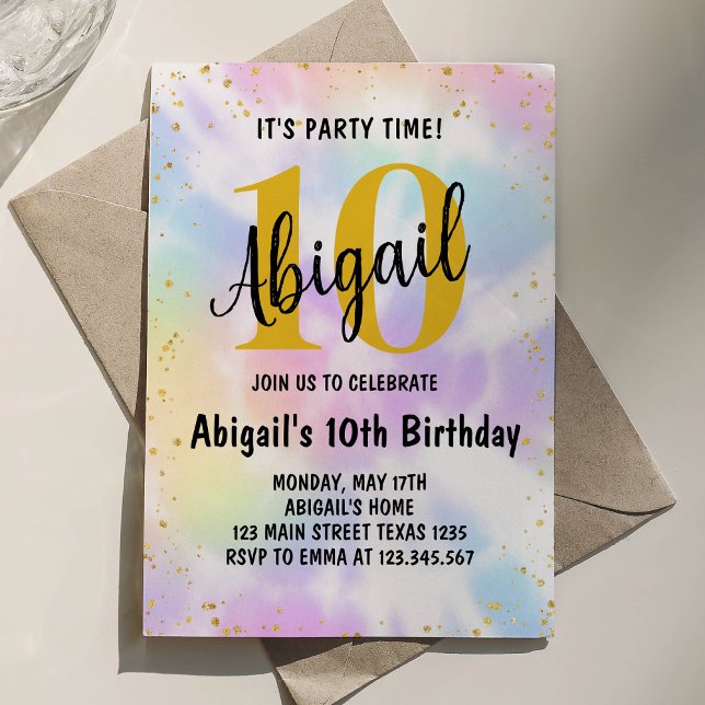 Invitación de cumpleaños número 10 de Tie Dye (Subido por el creador)