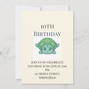 Invitación de cumpleaños número 10 de tortuga bebé