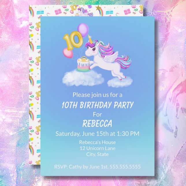 Invitación de cumpleaños número 10 de unicornio co (Subido por el creador)