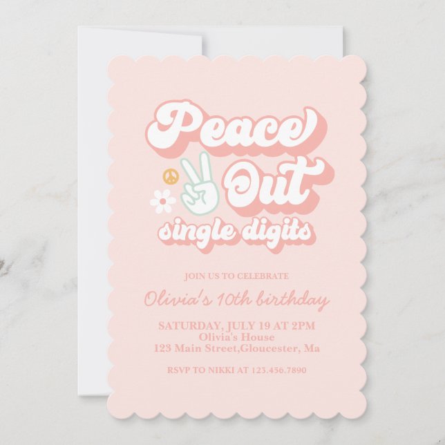 Invitación de cumpleaños número 10 Groovy Peace Ou (Anverso)