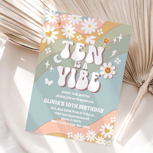Invitación de cumpleaños número 10 Groovy Retro (Subido por el creador)