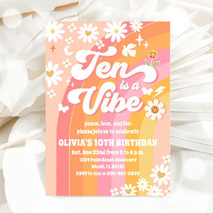 Invitación de cumpleaños número 10 Groovy Retro