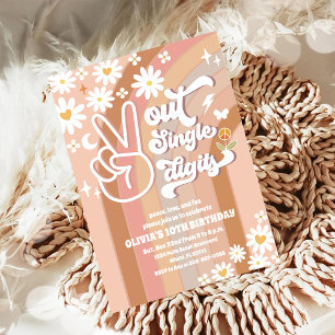 Invitación de cumpleaños número 10 Retro Groovy