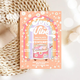 Invitación de cumpleaños número 10 Retro Hippie