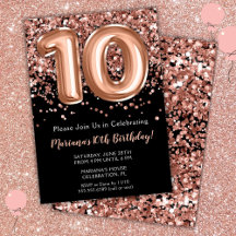 Invitación de cumpleaños número 10 Rosa negra con 