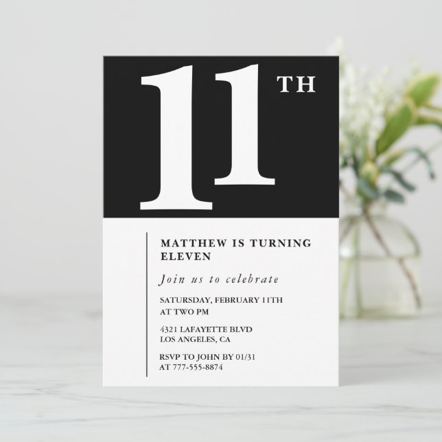 Invitación de cumpleaños número 11 Chic en blanco  (Anverso de pie)