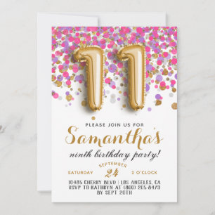 invitación de cumpleaños número 11 con confeti