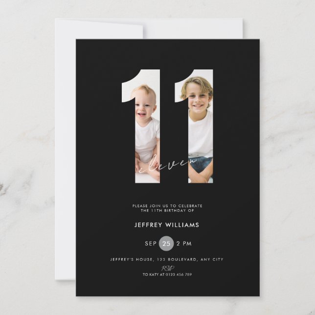 Invitación de cumpleaños número 11 con foto para n (Anverso)