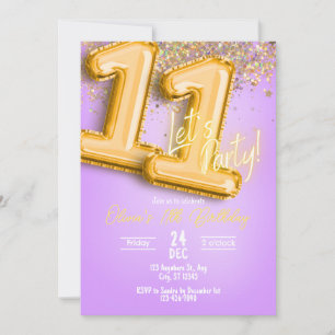 Invitación de cumpleaños número 11 con purpurina m
