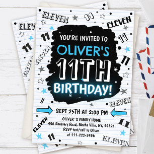 Invitación de cumpleaños número 11 de Boy Doodle