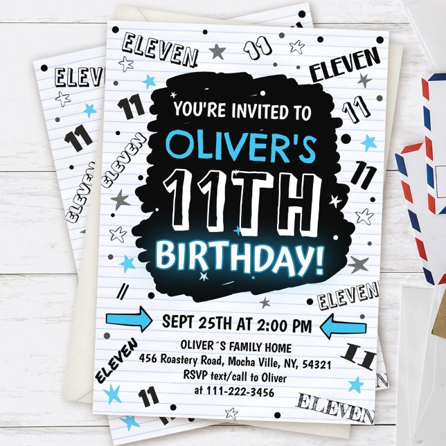 Invitación de cumpleaños número 11 de Boy Doodle (Subido por el creador)