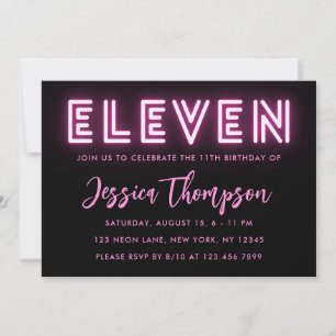 Invitación de cumpleaños número 11 de color rosa n