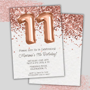Invitación de cumpleaños número 11 de Rose Gold