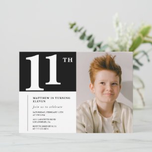 Invitación de cumpleaños número 11 en blanco y neg